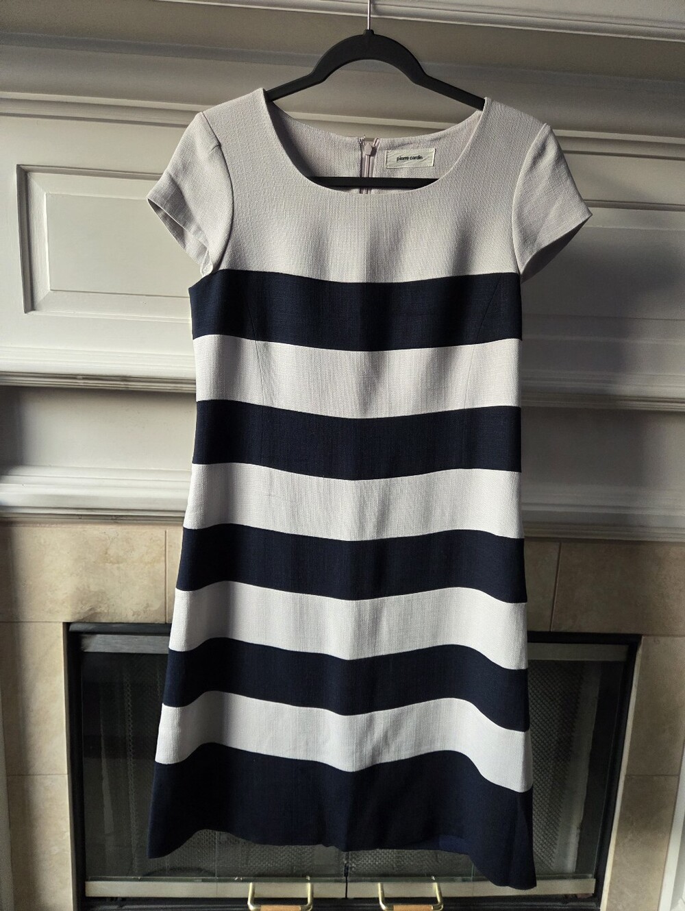 Pierre Cardin Navy White Striped Shift Dress Medium Japanese Size 38 Mod